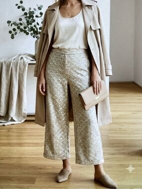 Anthropologie Pale pink Iridescent Sequin Wide-Leg Pants